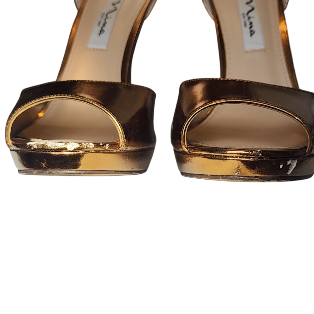 Nina Famia Platform Sandals In Metallic Gold. Sz. 8.5 - Picture 6 of 8